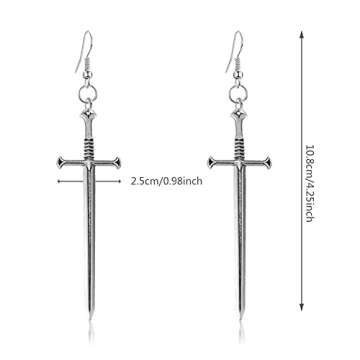 WUWEIJIAJIA Unique Retro Gothic Long Sword Hook Earrings Vintage Silver Punk Style Knife Dangle Drop...