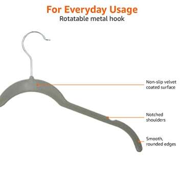 Amazon Basics Space-Saving Slim, Velvet, Non-Slip Shirt Clothes Hangers, Gray/Silver - Pack of 100