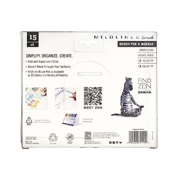 Zebra Mildliner Brush Marker - Dual Tip Pastel Colors 15 Count