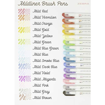Zebra Mildliner Brush Marker - Dual Tip Pastel Colors 15 Count
