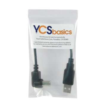 YCS basics Black 6 Inch USB 2.0 High Speed Printer/Scanner Right Angle Cable