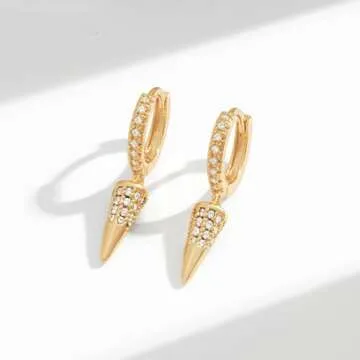 VACRONA Gold Spike Huggie Hoop Earrings for Women 14K