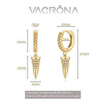 VACRONA Gold Spike Huggie Hoop Earrings for Women 14K