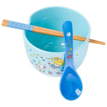 Silver Buffalo Rainbow Brite and Twink Ceramic Ramen Noodle Rice Bowl with Chopsticks and Spoon, Microwave Safe, 20 Ounces