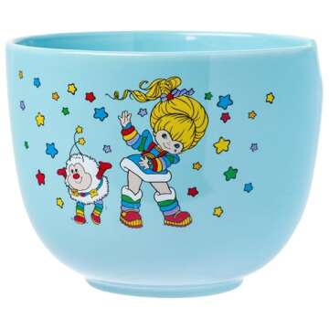 Silver Buffalo Rainbow Brite and Twink Ceramic Ramen Noodle Rice Bowl with Chopsticks and Spoon, Microwave Safe, 20 Ounces