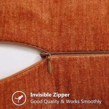 decorUhome Chenille Soft Throw Pillow Covers 18x18 Set of 2, Farmhouse Velvet Decorative Pillow Covers with Stitched Edge for Couch Sofa Bed, Rust