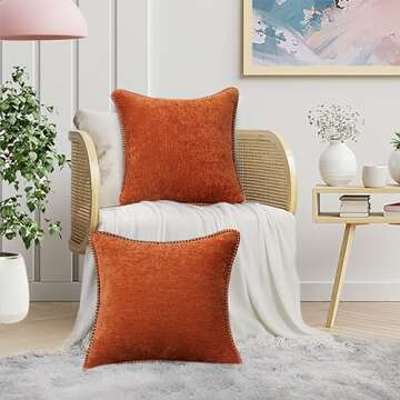 decorUhome Chenille Soft Throw Pillow Covers 18x18 Set of 2, Farmhouse Velvet Decorative Pillow Covers with Stitched Edge for Couch Sofa Bed, Rust