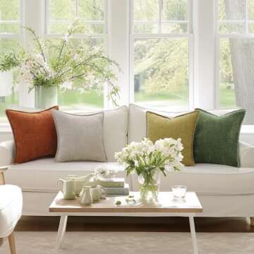 decorUhome Chenille Soft Throw Pillow Covers 18x18 Set of 2, Farmhouse Velvet Decorative Pillow Covers with Stitched Edge for Couch Sofa Bed, Rust