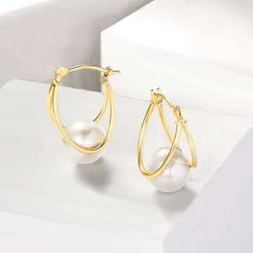 Ross-Simons 8-9mm Cultured Pearl Double-Hoop Earrings in 14kt Yellow Gold. 3/4