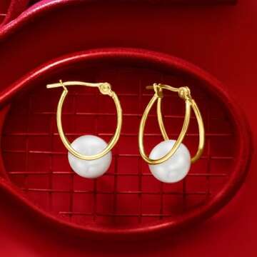 Ross-Simons 8-9mm Cultured Pearl Double-Hoop Earrings in 14kt Yellow Gold. 3/4