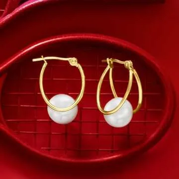 Ross-Simons 8-9mm Cultured Pearl Double-Hoop Earrings in 14kt Yellow Gold. 3/4