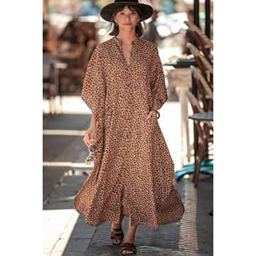 RanRui Caftan Women's plus size Swimsuit Cover Up kaftan Dress Oversized batwing sleeve Long Beach D...