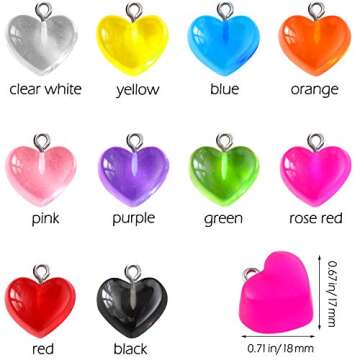 Hicarer 50-Piece Heart Charms - Colorful Love Candy Pendants for Crafts