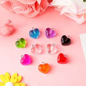 Hicarer Colorful Love Heart Charms for DIY Jewelry