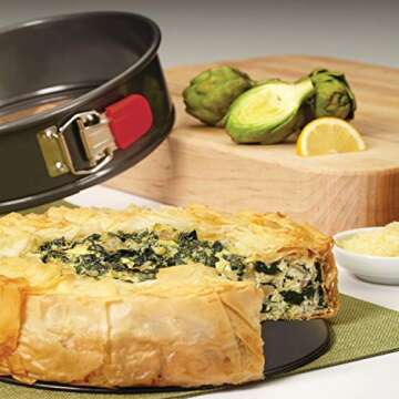 Rachael Ray Oven Lovin' Nonstick Bakeware Springform Baking Pan With Grips / Nonstick Springform Cake Pan With Grips / Nonstick Cheesecake Pan With Grips, Round - 9 Inch, Gray