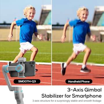 Zhiyun Smooth Q3, 3-Axis Gimbal Stabilizer for Smartphone with Fill Light and Tripod, Auto Inception Dolly-Zoom Time-Lapse, Portable and Foldable, Gesture Control, Android and iPhone Gimbal