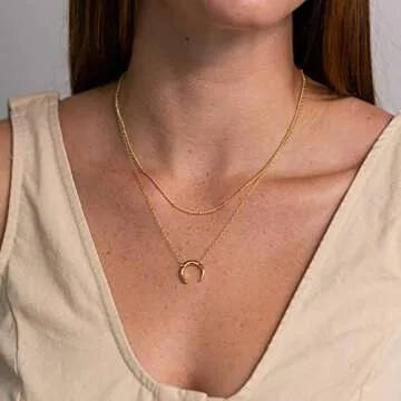Ava Riley Necklace for Women, 14K Gold-Plated Dainty Choker, 2 Piece Sets - Moon Pendant Necklaces for Women, Trendy Beach Jewelry