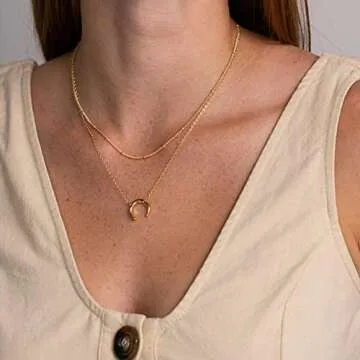 Ava Riley Necklace for Women, 14K Gold-Plated Dainty Choker, 2 Piece Sets - Moon Pendant Necklaces for Women, Trendy Beach Jewelry