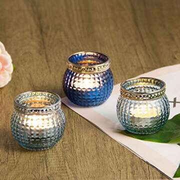 Small Glass Votives Set of 12, 2.3" Tealight Candle Holders in Bulk, Vintage Boho Glass Candle Holde...