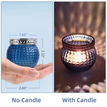 Small Glass Votives Set of 12, 2.3" Tealight Candle Holders in Bulk, Vintage Boho Glass Candle Holders for Table Centerpiece Wedding Home Decor and Holiday Decor (Ocean Blue)