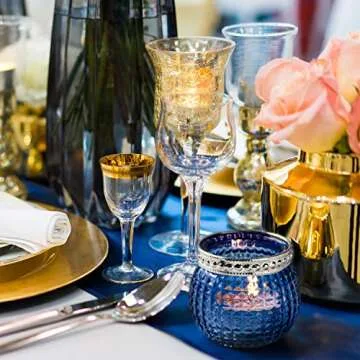 Small Glass Votives Set of 12, 2.3" Tealight Candle Holders in Bulk, Vintage Boho Glass Candle Holders for Table Centerpiece Wedding Home Decor and Holiday Decor (Ocean Blue)