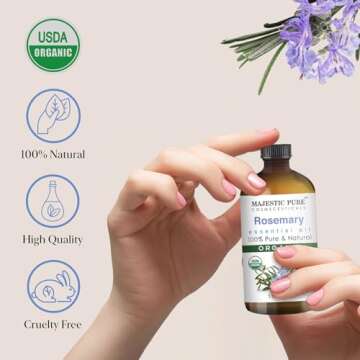 Majestic Pure Organic Rosemary Essential Oil - 100% Pure & Premium Rosemary Oil for Hair Growth, Skin, Face, Aromatherapy & Diffuser - 1 fl oz | Perfect Organic Rosemary Oil for Hair Growth