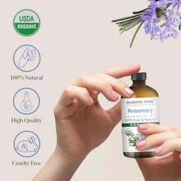 Majestic Pure Organic Rosemary Essential Oil - 100% Pure & Premium Rosemary Oil for Hair Growth, Skin, Face, Aromatherapy & Diffuser - 1 fl oz | Perfect Organic Rosemary Oil for Hair Growth