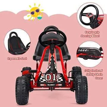 HONEY JOY Kids Go Kart with Adjustable Seat and Safety Features