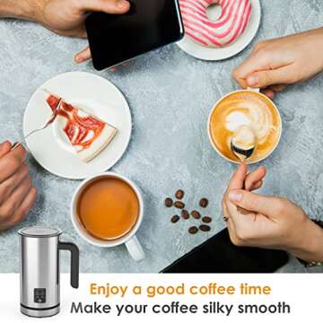 Milk Frother, 4 in1Electric Milk Steamer Stainless Steel, 10oz Automatic Hot and Cold Foam Maker with Buzzer Reminder, for Coffee, Latte, Cappuccinos, Macchiato, Hot Chocolate