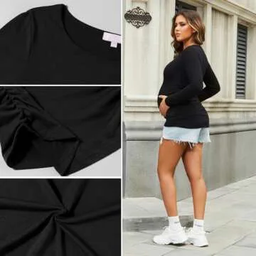 Bhome Maternity Shirt Long Sleeve Basic Top for Women