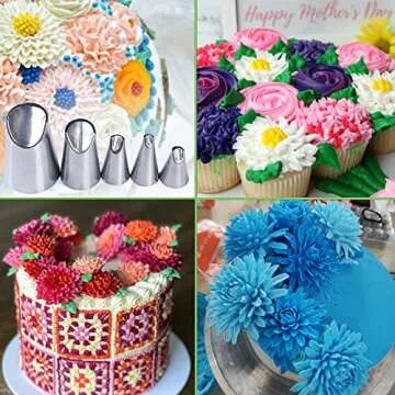 Suuker Rose Flower Piping Tips Set, Stainless Steel Chrysanthemum Nozzles, Crinkle Cream Laminating Nozzle Cupcake Pastry Tool For Decorating Cake Tulip Pastry Nozzle Baking Forms Pastry (5 Pieces)