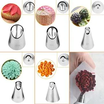 Suuker Rose Flower Piping Tips Set, Stainless Steel Chrysanthemum Nozzles, Crinkle Cream Laminating Nozzle Cupcake Pastry Tool For Decorating Cake Tulip Pastry Nozzle Baking Forms Pastry (5 Pieces)