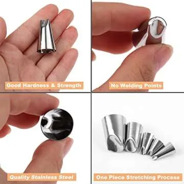 Suuker Rose Flower Piping Tips Set, Stainless Steel Chrysanthemum Nozzles, Crinkle Cream Laminating Nozzle Cupcake Pastry Tool For Decorating Cake Tulip Pastry Nozzle Baking Forms Pastry (5 Pieces)