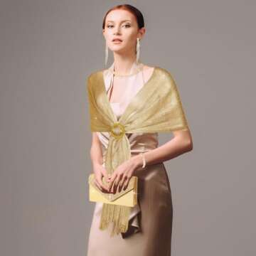 Hicarer 5 Pcs Women Accessories Including Shawls and Wraps, Evening Bag Clutch Purses, Rhinestone Jewelry Sets for Wedding(Cute Style,Gold)