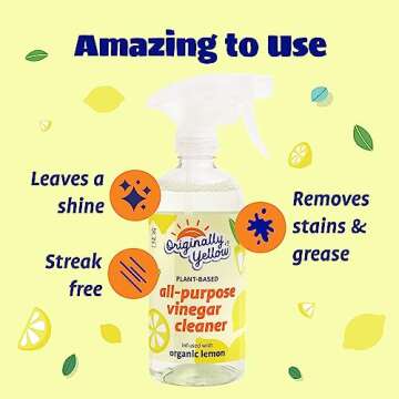 Originally Yellow All-Purpose Distilled Vinegar Spray Living Room, Bathroom, & Kitchen Cleaner Spray | Infused with Organic Lemon | Plant-Based All Purpose Cleaner, 16 Fl Oz (3-Pack)