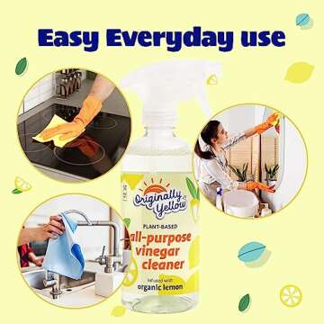Originally Yellow All-Purpose Distilled Vinegar Spray Living Room, Bathroom, & Kitchen Cleaner Spray | Infused with Organic Lemon | Plant-Based All Purpose Cleaner, 16 Fl Oz (3-Pack)
