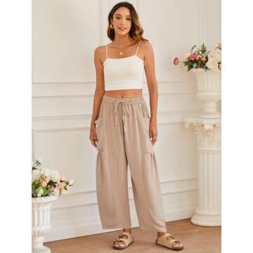 YKR Wide Leg Pants Woman Casual Loose Lightweigt Beach Palazzo Harem Pants Flowy Pants 2024 Apricot M