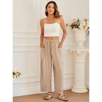 YKR Wide Leg Pants Woman Casual Loose Lightweigt Beach Palazzo Harem Pants Flowy Pants 2024 Apricot M