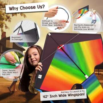 Rainbow Kite for Kids and Adults - Easy to Fly Large Kite. Kite for Kids Ages 4-8, Kite for Kids Ages 8-12, Kite for Kids Ages 3-5, Kite for Toddlers Age 2-4, Beach Kite, Cometas para Niños