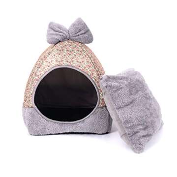 Cat Tent, 2-in-1 Pet Bed House,laamei Self- Warming Cat Kitten Puppy Cave Basket with Removable Cushion Cover Two Way Conversion Triangle Cat Bed House Large Grey 15 * 15 inches