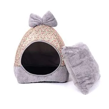 Cat Tent, 2-in-1 Pet Bed House,laamei Self- Warming Cat Kitten Puppy Cave Basket with Removable Cushion Cover Two Way Conversion Triangle Cat Bed House Large Grey 15 * 15 inches
