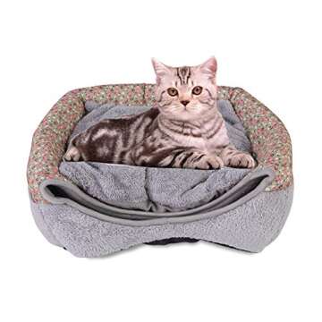 Cat Tent, 2-in-1 Pet Bed House,laamei Self- Warming Cat Kitten Puppy Cave Basket with Removable Cushion Cover Two Way Conversion Triangle Cat Bed House Large Grey 15 * 15 inches