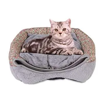 Cat Tent, 2-in-1 Pet Bed House,laamei Self- Warming Cat Kitten Puppy Cave Basket with Removable Cushion Cover Two Way Conversion Triangle Cat Bed House Large Grey 15 * 15 inches