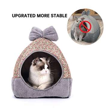 Cat Tent, 2-in-1 Pet Bed House,laamei Self- Warming Cat Kitten Puppy Cave Basket with Removable Cushion Cover Two Way Conversion Triangle Cat Bed House Large Grey 15 * 15 inches