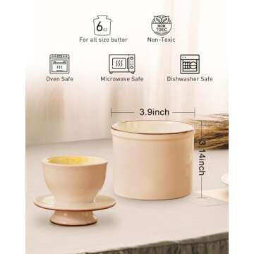 Jersinwei French Butter Dish, Butter Crock for Counter with Water Line, Ceramic Butter Keeper for Sp...