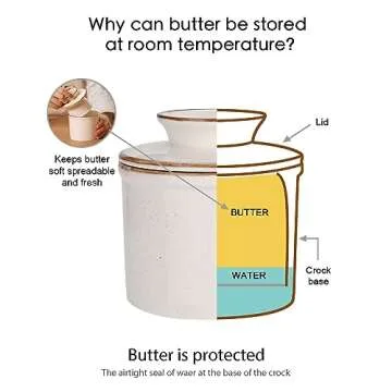 Jersinwei French Butter Dish, Butter Crock for Counter with Water Line, Ceramic Butter Keeper for Spreadable Butter - Chrismas Gift Home Kitchen Decor - Reactive Glaze Collection - Shell White