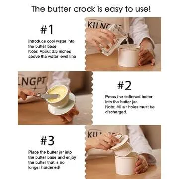 Jersinwei French Butter Dish, Butter Crock for Counter with Water Line, Ceramic Butter Keeper for Spreadable Butter - Chrismas Gift Home Kitchen Decor - Reactive Glaze Collection - Shell White