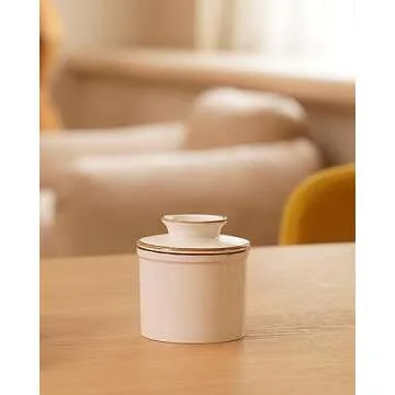 Jersinwei French Butter Dish, Butter Crock for Counter with Water Line, Ceramic Butter Keeper for Spreadable Butter - Chrismas Gift Home Kitchen Decor - Reactive Glaze Collection - Shell White