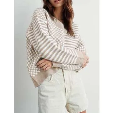 UNCLECAT Women's Stylish V Neck Striped Sweater Tops