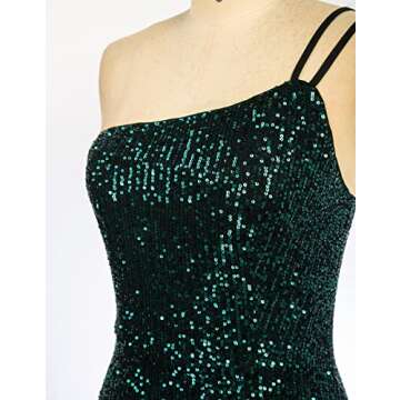 Kate Kasin Women's Sequin Sparkly Glitter Ruched Bodycon Dress One Shoulder Spaghetti Straps Sexy Curved Hem Wrap Party Club Dress Green S